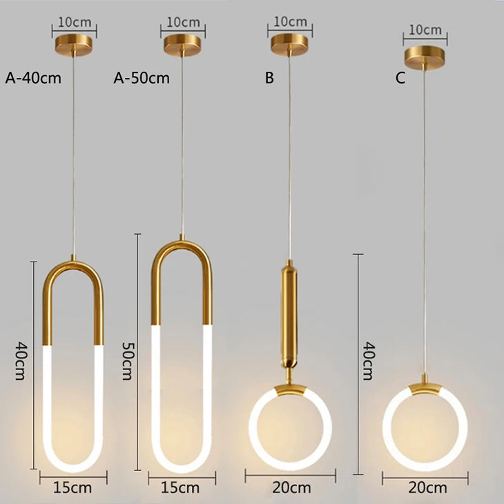 Gold Hanging Ring Pendant Lights Warm White LED Hanging Lamp Restaurant Bar Cafe Lighting U Shape Pendant Lamp