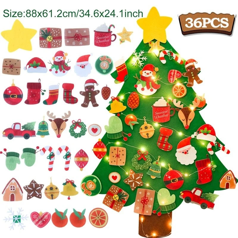 DIY Felt Christmas Tree with Light Christmas Decor for Home 2024 Navidad Christmas Ornaments Xmas Natal Noel Gifts New Year 2025