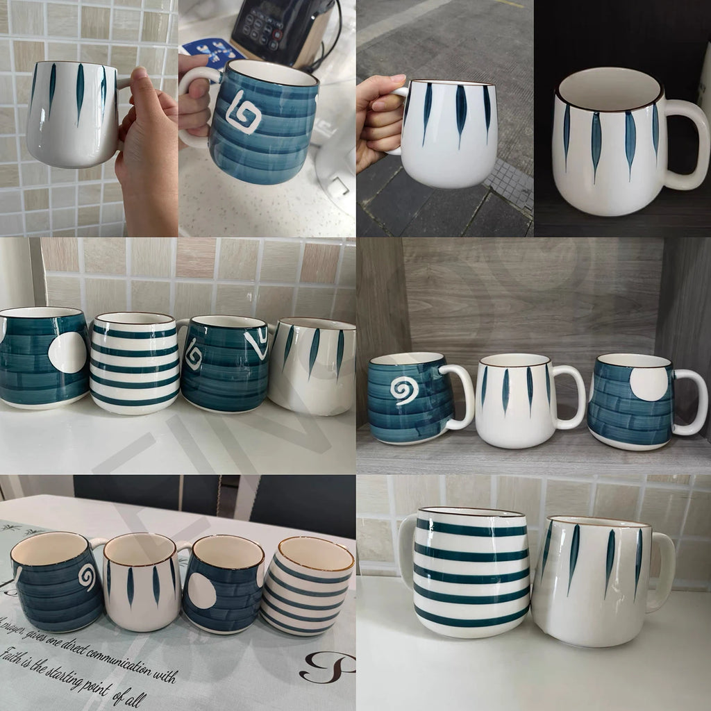 500ml Ceramic Mug With Spoon Japanese Hand Painted Style Breakfast Cups Office Home Teacup Water Cup Drinkware Gifts