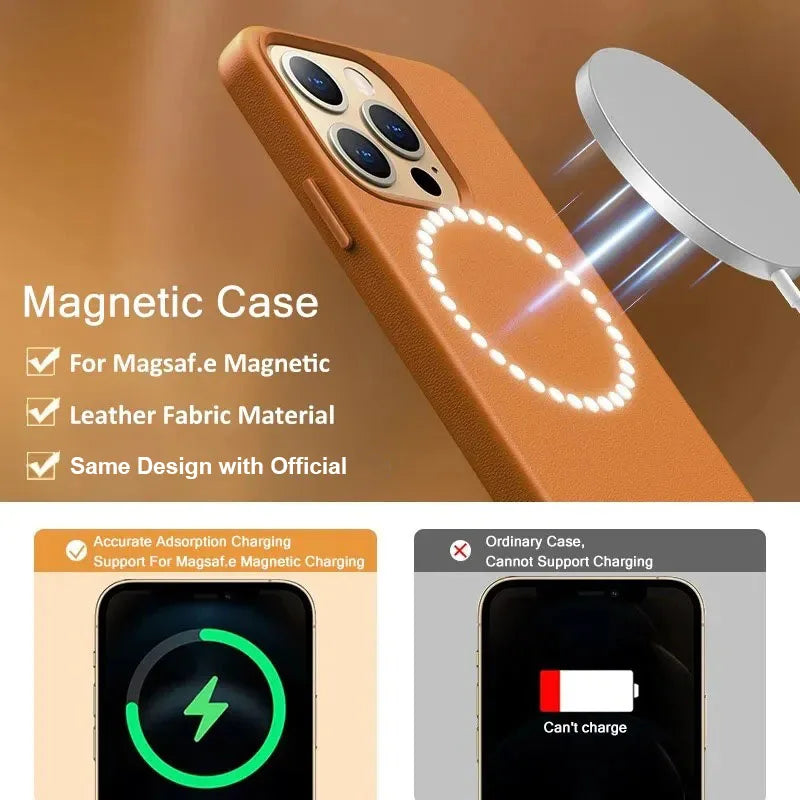 Official Leather Case with MagSafe for Apple iPhone 15 14 Pro Max 13 12 13pro Original Magnet Magnetic Charging i Phone Cover