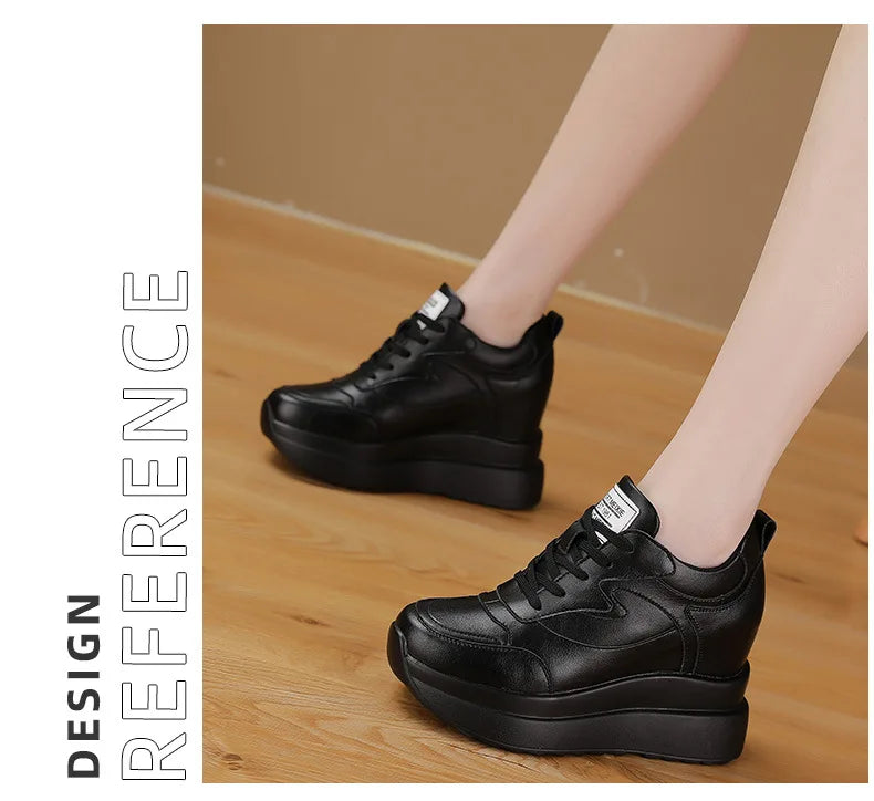 Fujin 2024 10CM Genuine Leather Sneakers Platform Shoes Wedge Hidden Heel Pumps Warm Fur Fashion Sneakers Women Winter Shoes