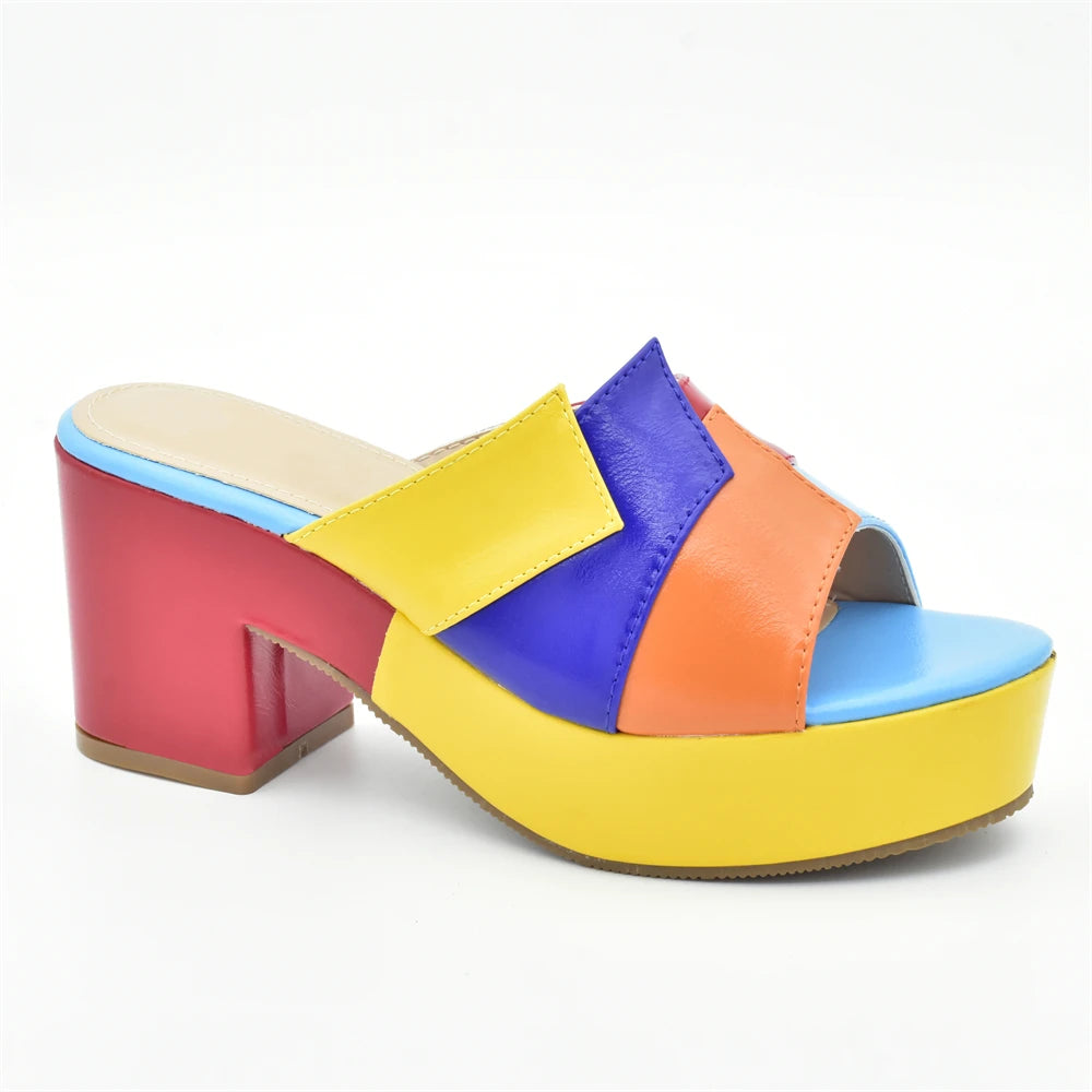 Italian Lady Shoes Multicolor Design Wedges Shoes for Women Platform Shoes High Heels Thick Heel Slingbacks Lady Wedge Sandals