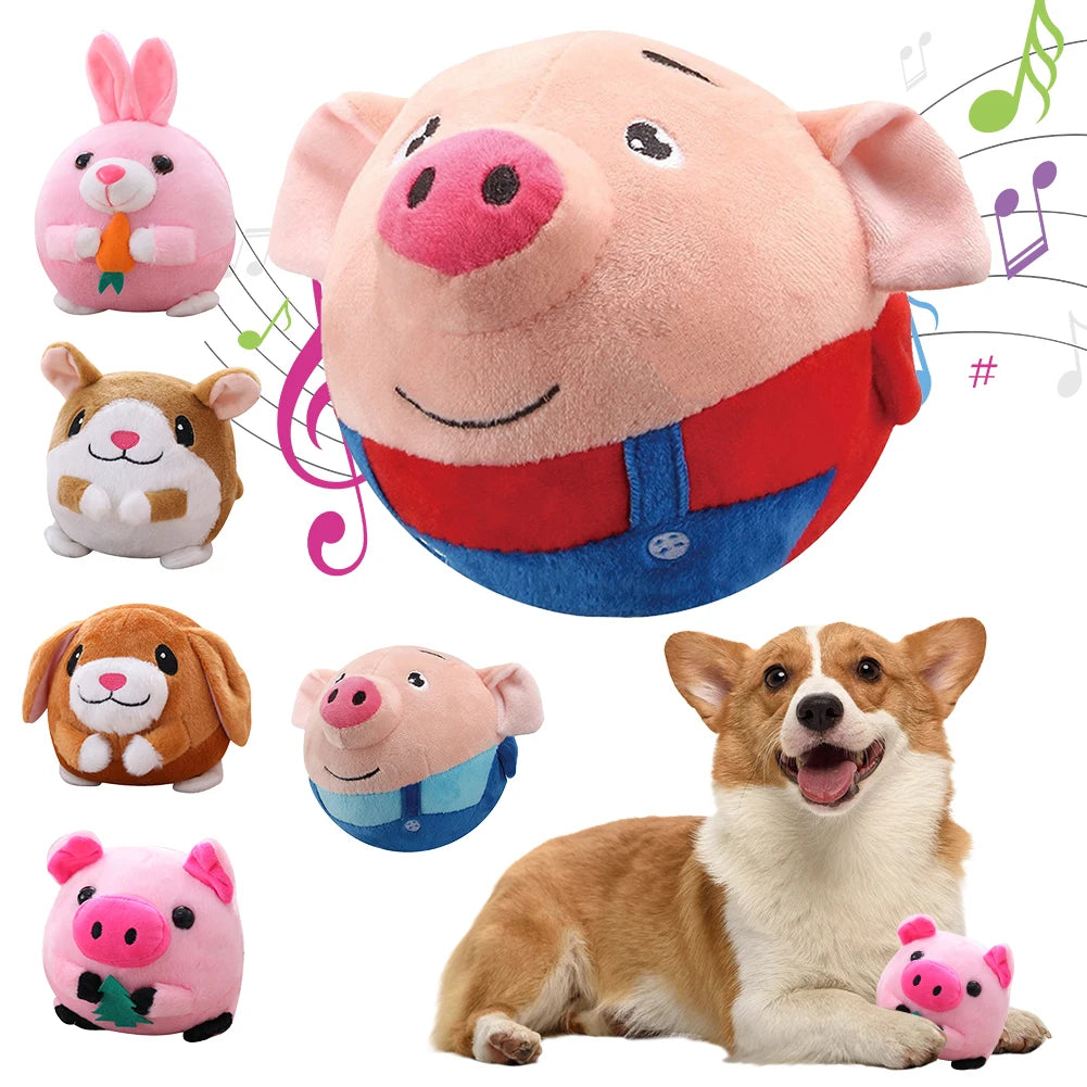 Active Moving Pet Plush Toy Bite Resistant Music Vibration Bouncing Ball Self-Moving Chewable for Dog Indoor Playing