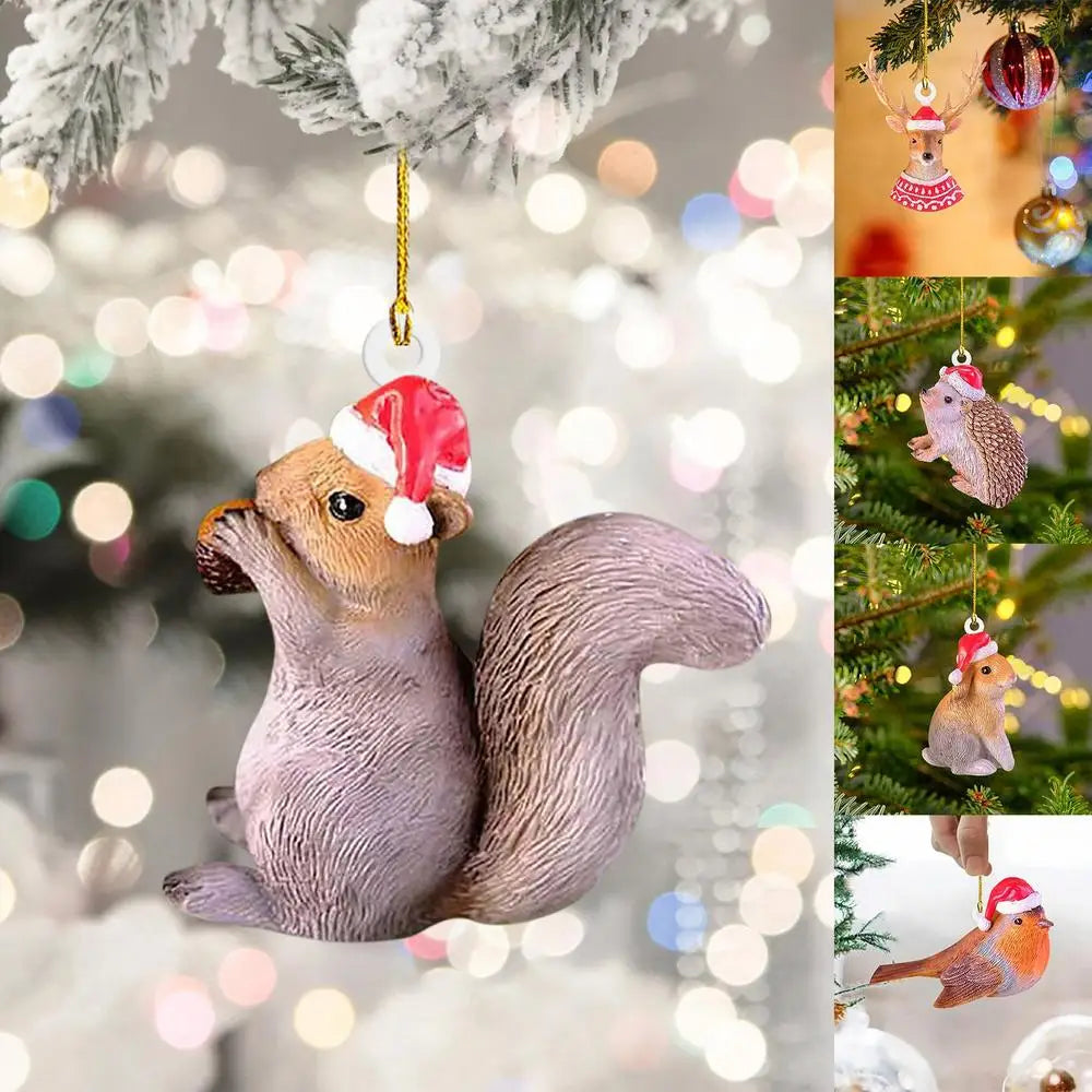 Squirrel Rabbit Bird Elk Hedgehog Pendant Christmas Tree Hanging Animal Ornaments Home Party Decoration 2025 New Year Navidad