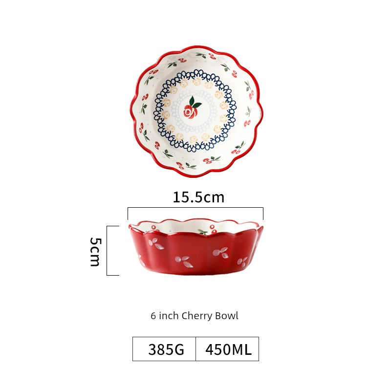 Retro Cherry For Home Delicate Complementary Food Steamed Egg Bowl Ceramic