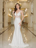 White Mermaid V Neck Evening Dresses Elegant Appliques Sexy Backless Fish Bone Illusion Prom Formal Party Gowns Robe De Soiree