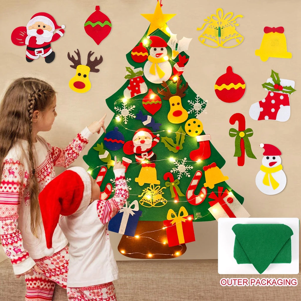 DIY Felt Christmas Tree with Light Christmas Decor for Home 2024 Navidad Christmas Ornaments Xmas Natal Noel Gifts New Year 2025