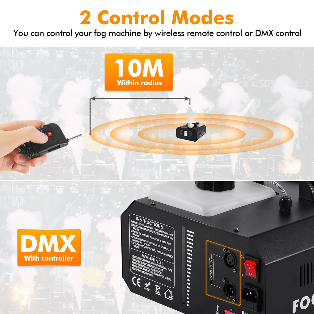 1500W DMX Low Fog Smoke Machine Fogger Up DJ Party Remote controller DMX controller 220V Stage Lighting 1/2pcs