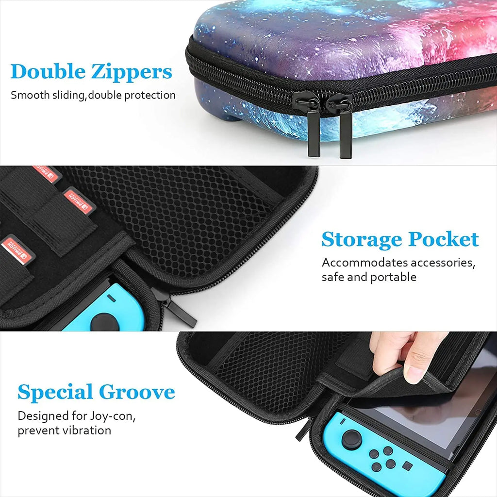 For Switch Case Compatible with Nintendo Switch, 9 in 1 Accessories kit with Carrying Case, Dockable Protective Case