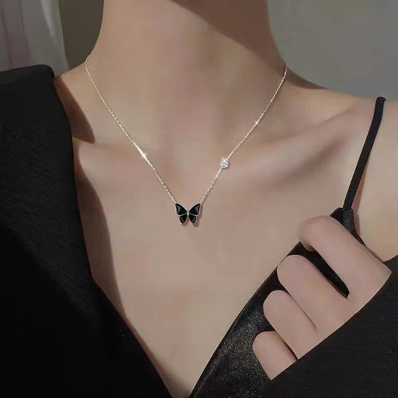 Summer 925 sterling silver black butterfly necklace female exquisite clavicle chain temperament pendant gifts to friends jewelry