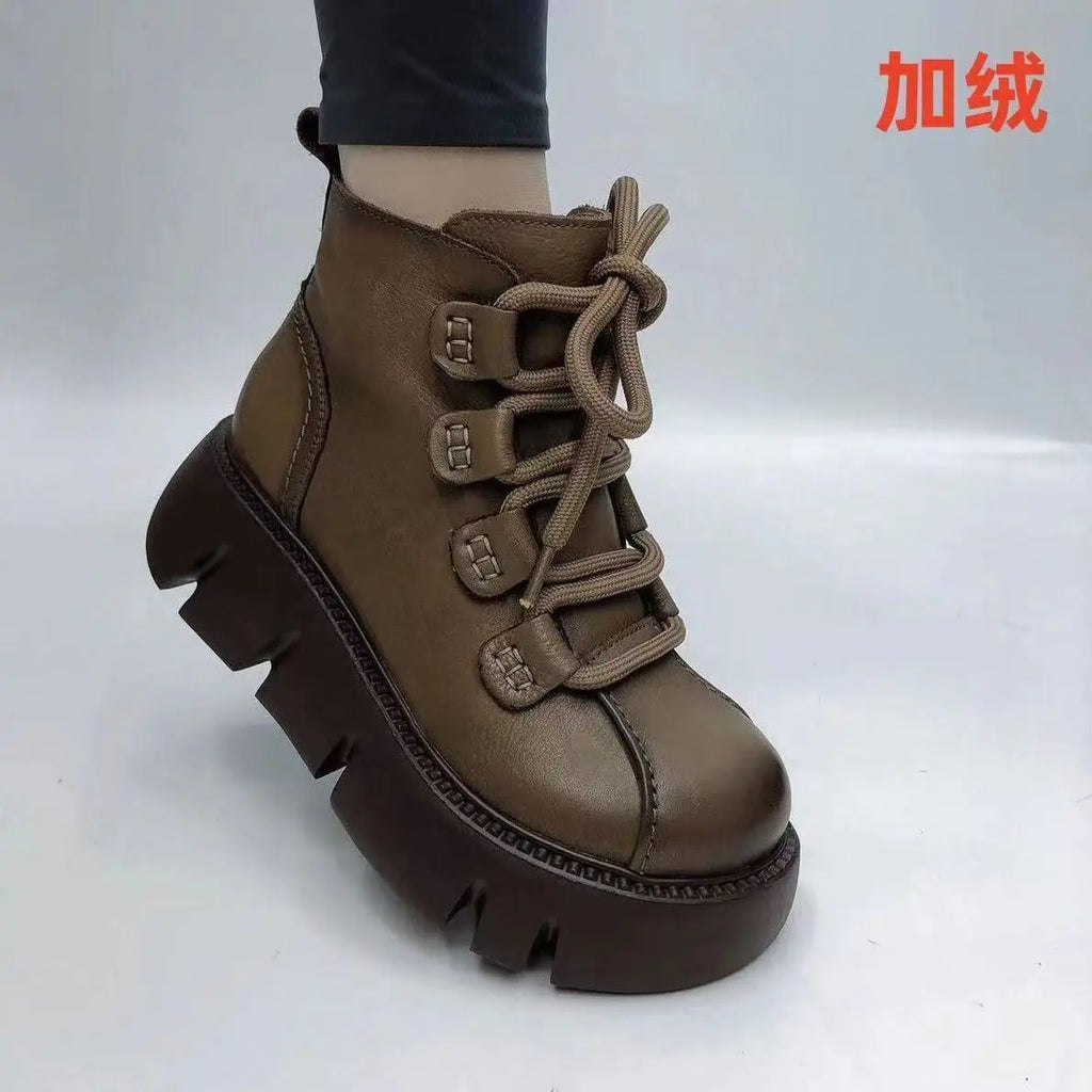 Retro British Style Short Boots 2023 Autumn Winter New Round Toe Thick Bottom Side Zipper Short Boots for Women Zapatos Mujer