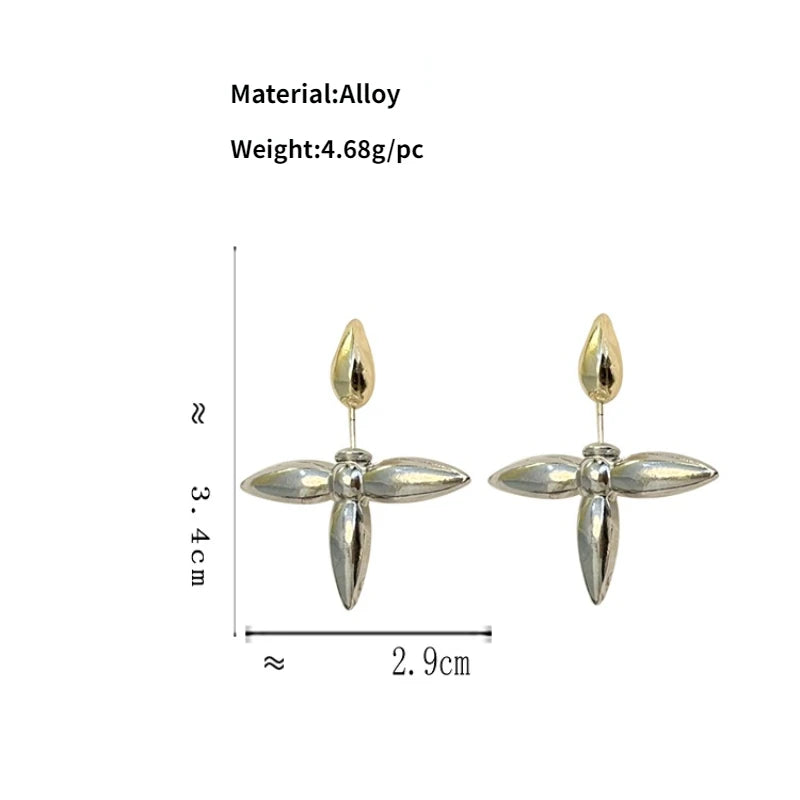 Mihan Trendy Jewelry Metallic Cross Earrings 925 Silver Needle Popular Cool Hot Sale Two Wearing Way Stud Earrings For Women