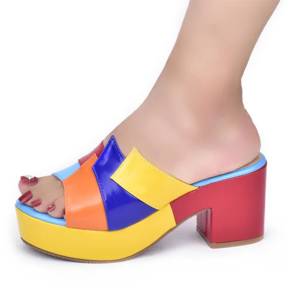 Italian Lady Shoes Multicolor Design Wedges Shoes for Women Platform Shoes High Heels Thick Heel Slingbacks Lady Wedge Sandals