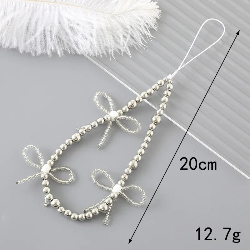 Sweet Five Pointed Star Non Slip Phone Case Rope Accessories Fashion Pearl Love Bow Beaded Phone Chain Lanyard Jewelry for Women