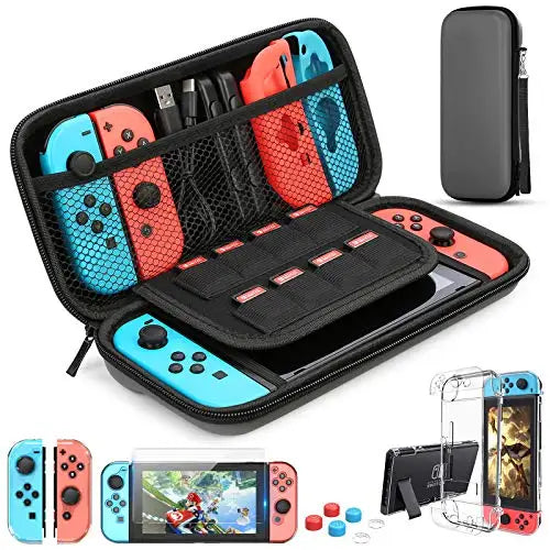 For Switch Case Compatible with Nintendo Switch, 9 in 1 Accessories kit with Carrying Case, Dockable Protective Case