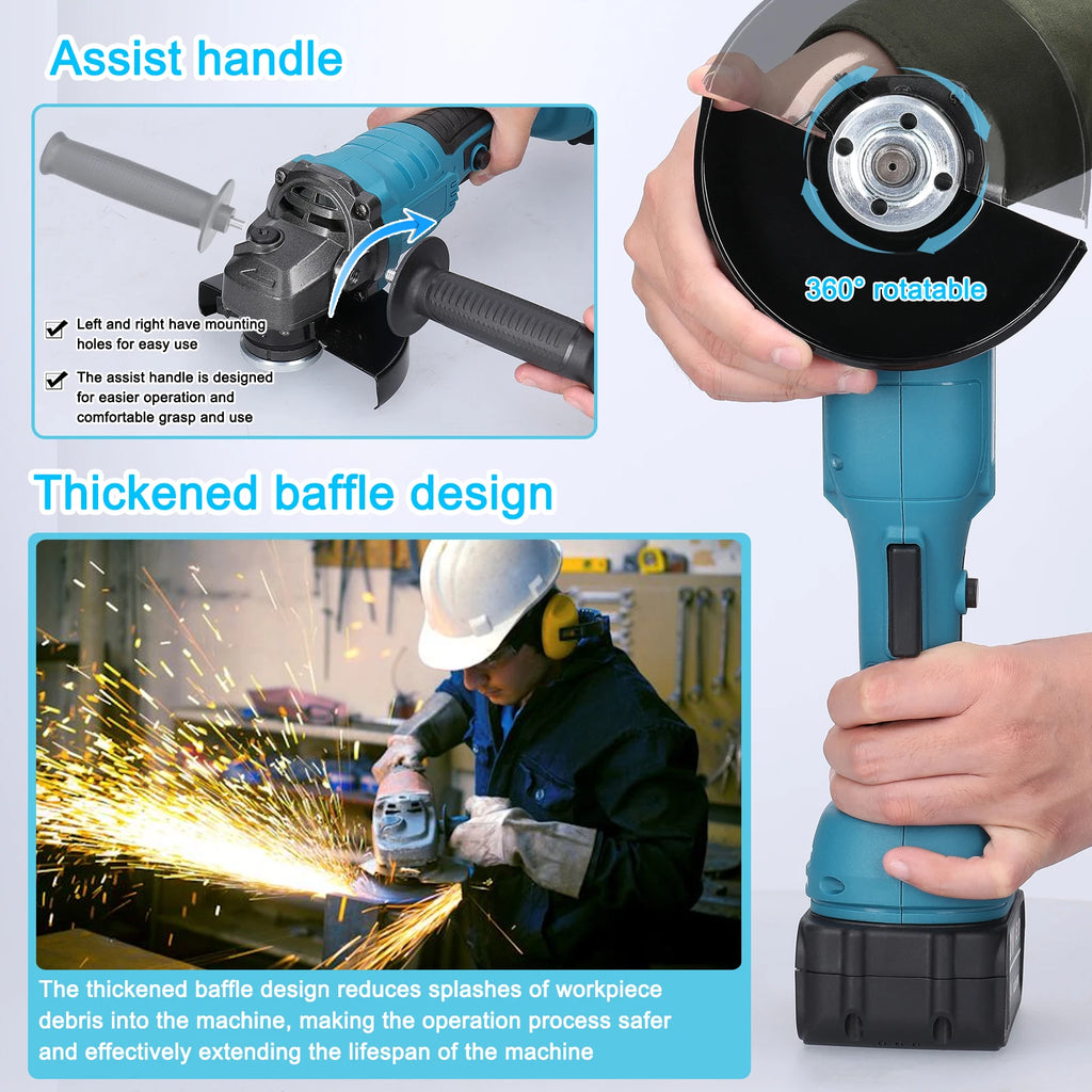 21V 125mm M14 Brushless Angle Grinder Grinding Tool Cutting Machine Power Tool for Cutting Polishing Ceramic Tile Wood Stone