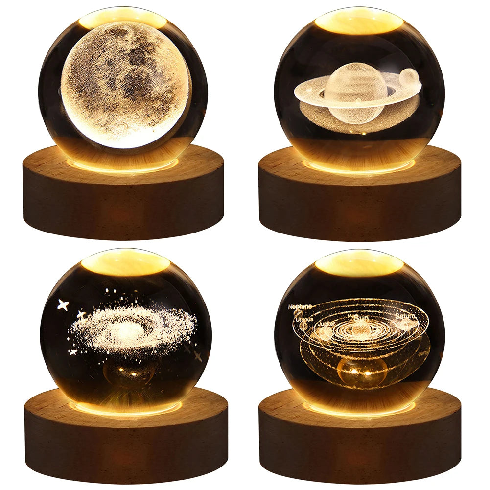 Unique USB Night Light with Galaxy and Planetary Projections 3D Crystal Ball Lamp for Cozy Atmosphere plasma ball Night Light