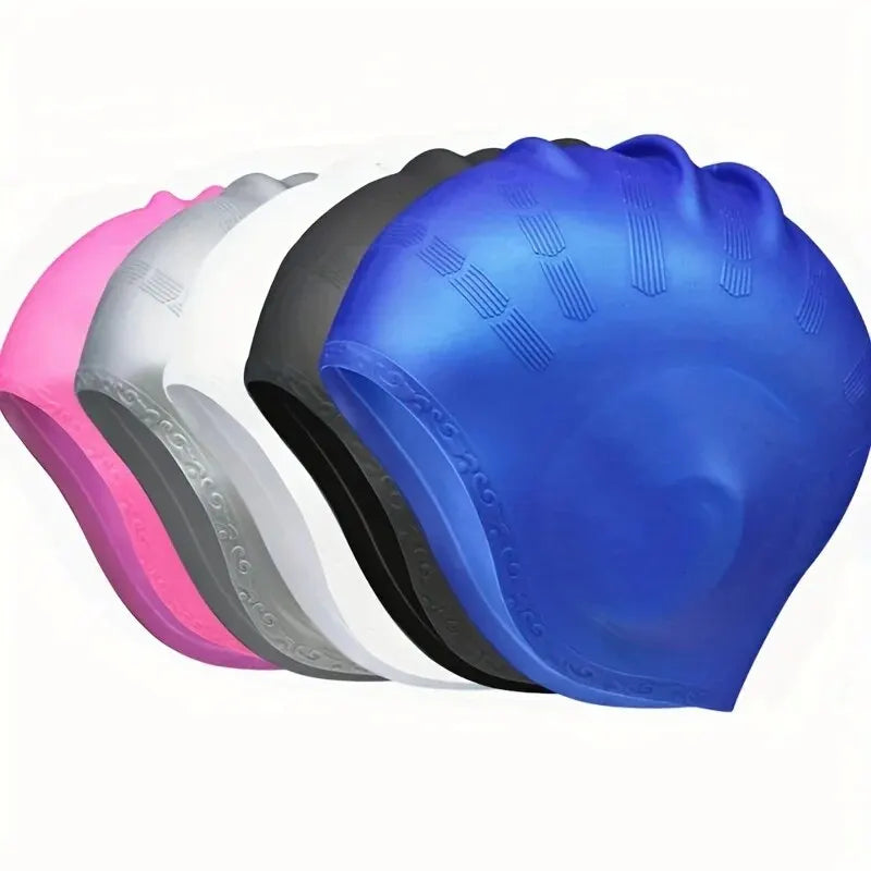 Durable Silicone Swimming Cap with Ear Pockets for Adults and Teens - Protects Long Hair and Provides High Elasticity