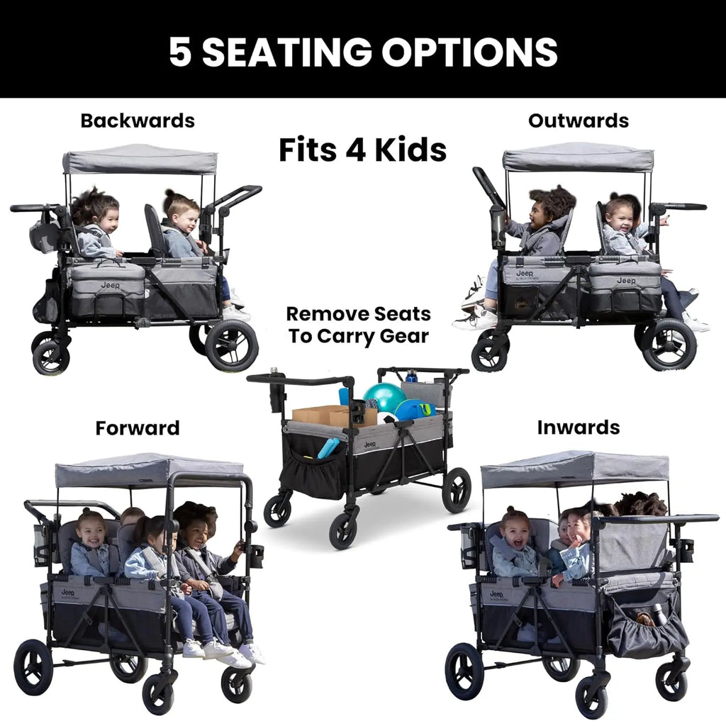 Deluxe 4 Seater Stroller Wagon by  - Premium Quad Stroller Wagon for 4 Kids with Convertible Seats,