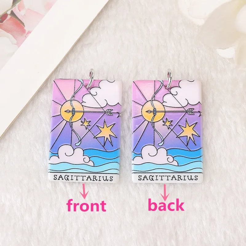 12Pcs 38*25MM Constellations Tarot Card Charms Magical Divination Crafts Acrylic Board Jewelry Necklace DIY Accessories