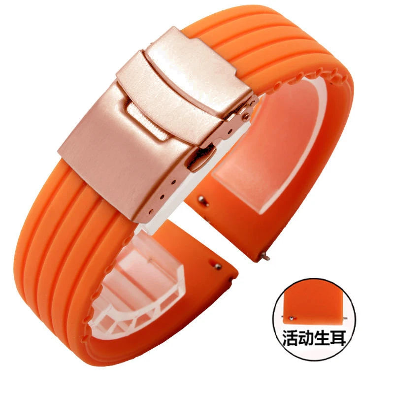 Silicone Watch Strap Replacement Rubber 18/20/22/24 mm Watch Band Stripe Pattern Bracelet Folding Stainless Steel Buckle Tool