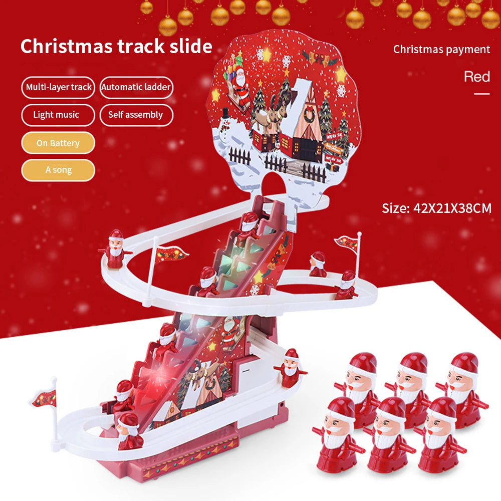 Automatic Climbing Ladder Santa Claus Doll Electric Christmas Rail Slide Music Toy Christmas Tree Ornaments Decoration Kids Gift