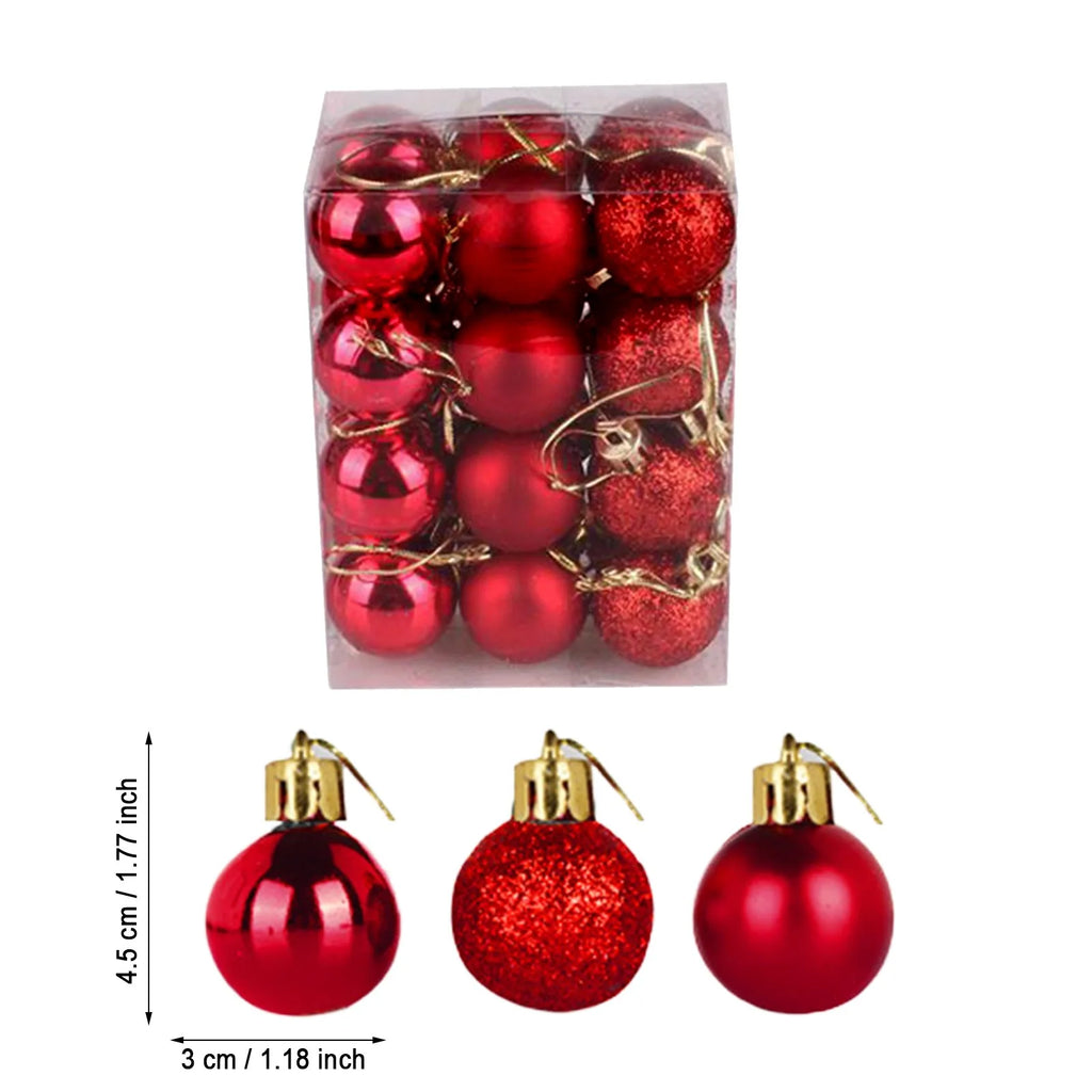 3cm 24PCS Gold Sliver Red Christmas Ball Ornaments 2023 New Year Party Small Baubles Xmas Tree Pendants Merry Christmas Decor