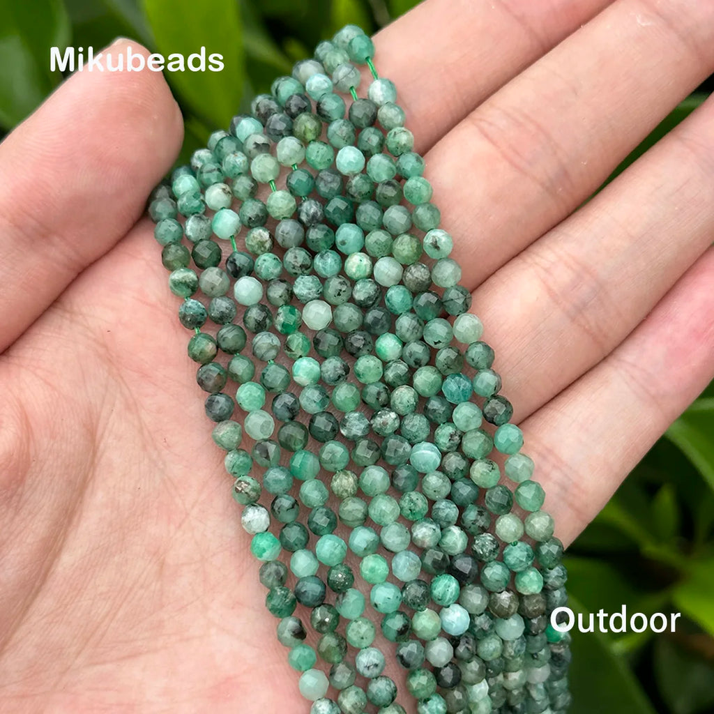 Wholesale Natural A+ 4mm Emerald Faceted Round Loose Beads For Jewelry Making DIY Bracelets Necklace Or Gift Mikubeads