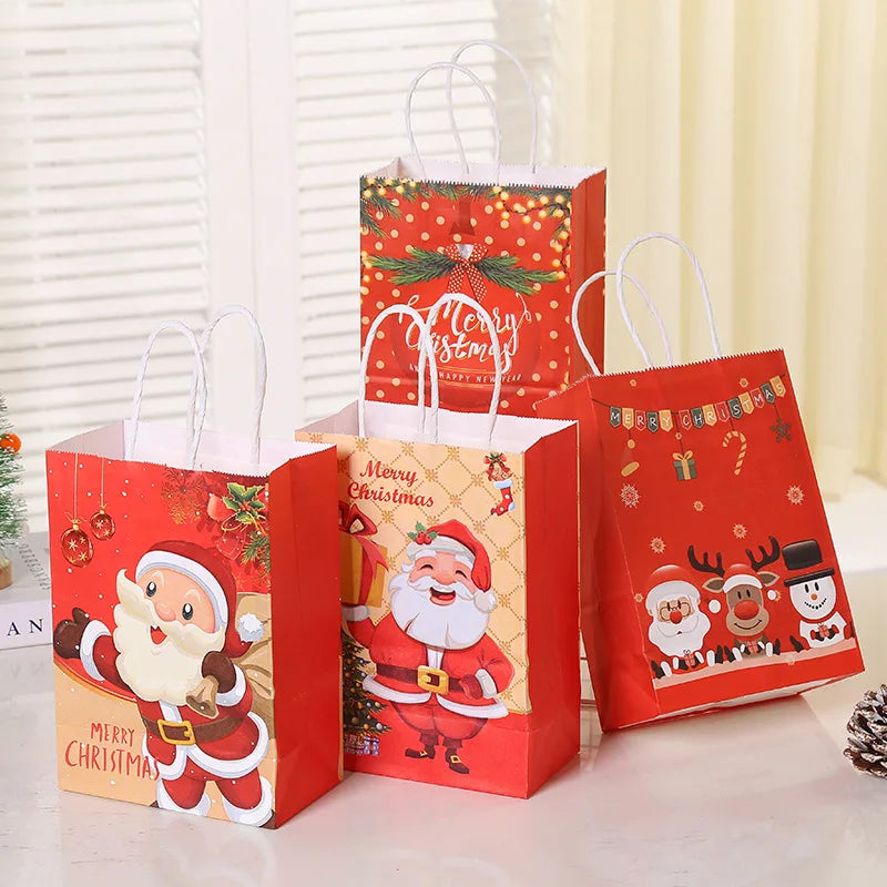 Christmas Gift Bags Cartoon Santa Claus Snowflake Dot Stripe Xmas Tree Candy Biscuit Paper Bag For Diy Christmas Supplies 2023