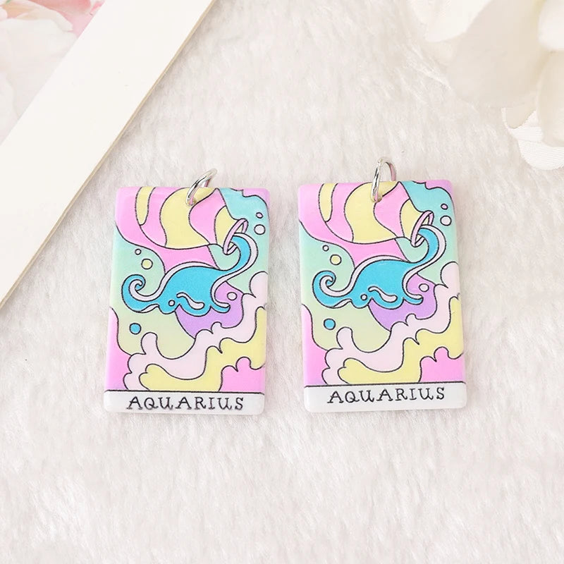 12Pcs 38*25MM Constellations Tarot Card Charms Magical Divination Crafts Acrylic Board Jewelry Necklace DIY Accessories