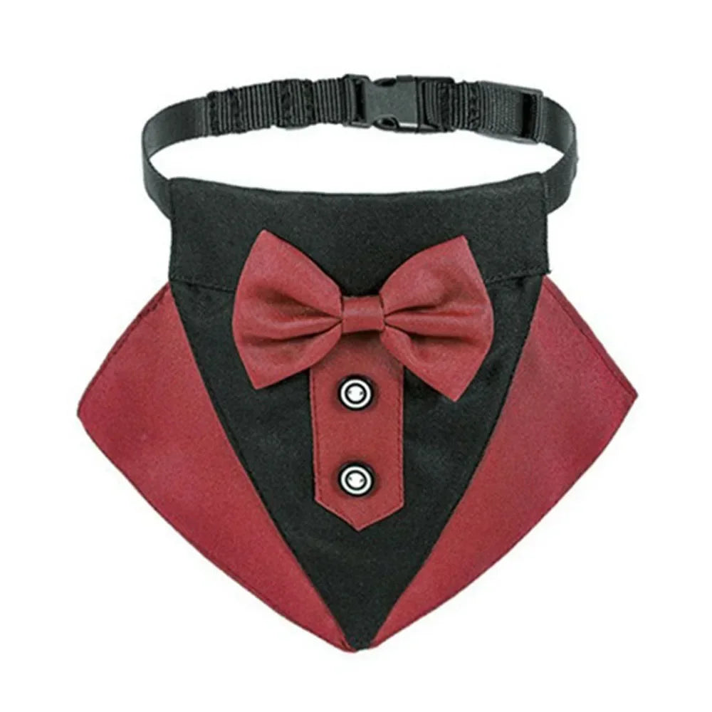 Dogs Tuxedo Bandana Formal Dog Wedding Bandana Collar with Bow Tie Adjustable Pet Scarf Bibs Party Birthday Costume Accessories