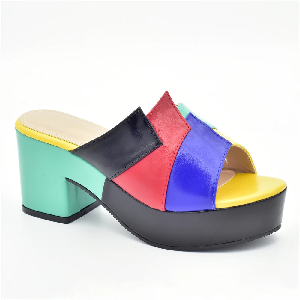 Italian Lady Shoes Multicolor Design Wedges Shoes for Women Platform Shoes High Heels Thick Heel Slingbacks Lady Wedge Sandals