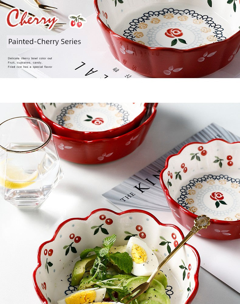 Retro Cherry For Home Delicate Complementary Food Steamed Egg Bowl Ceramic