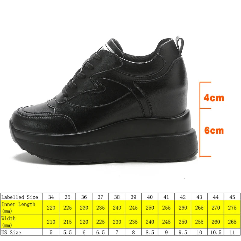 Fujin 2024 10CM Genuine Leather Sneakers Platform Shoes Wedge Hidden Heel Pumps Warm Fur Fashion Sneakers Women Winter Shoes