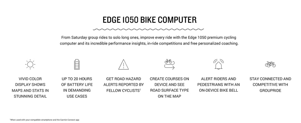 Edge 1050®, Premium Cycling Computer, Vivid Color Touchscreen Display, Built-in Speaker, Advanced Training and Group Ride Featur