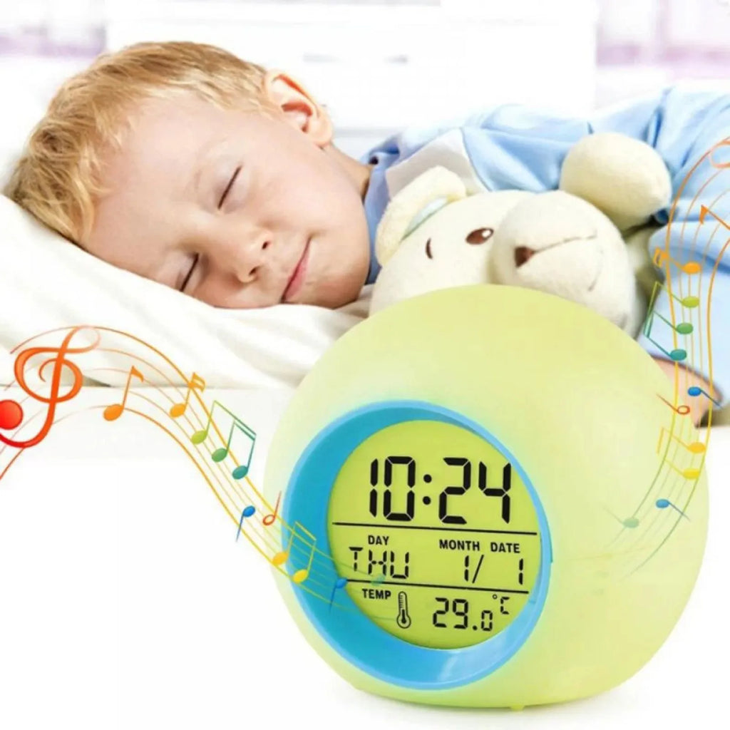 Kids Alarm Clock Cute Digital Clock With Temperature Date Change 7 Colors OK To Wake Boys Girls Get Up Clock For Bedroom