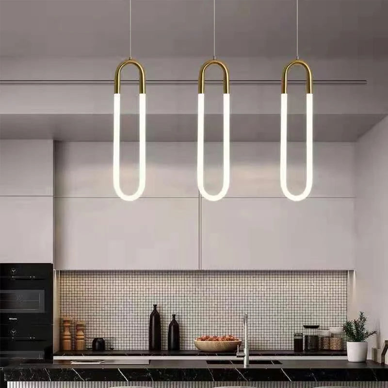 Gold Hanging Ring Pendant Lights Warm White LED Hanging Lamp Restaurant Bar Cafe Lighting U Shape Pendant Lamp