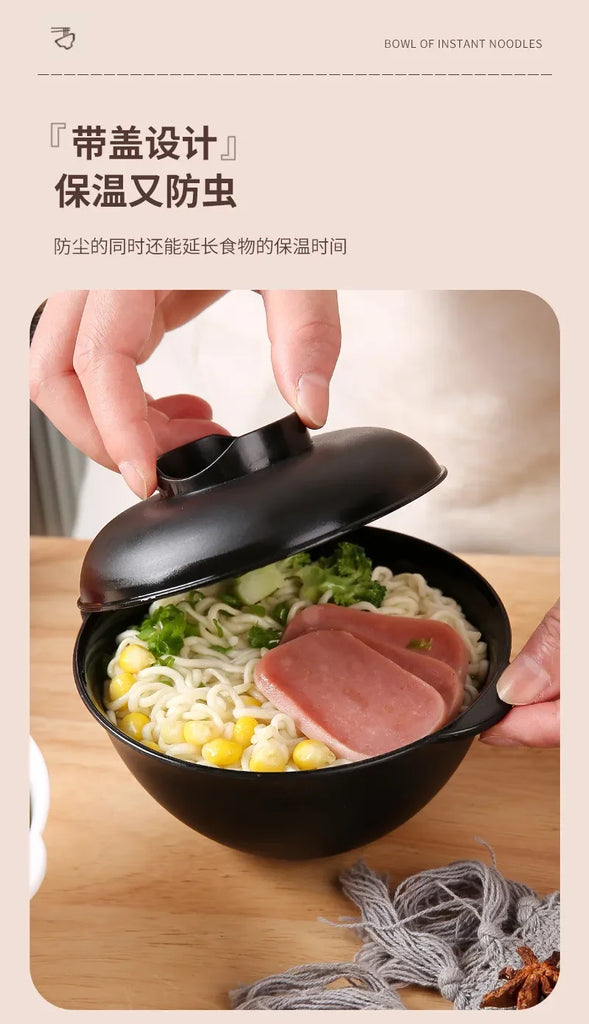 Noodle bowl with cover with two ears can be microwave heated lunch box thermal noodle bowl