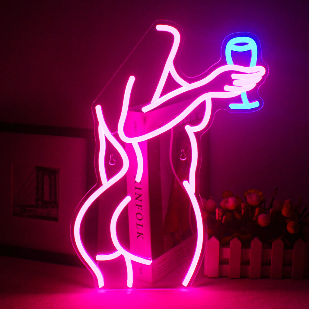 Sexy Lady Neon Sign Woman Body Pink Led Lights USB Powered Wall Light Up Signf For Home Bedroom Party Bar Night Club Room Decor