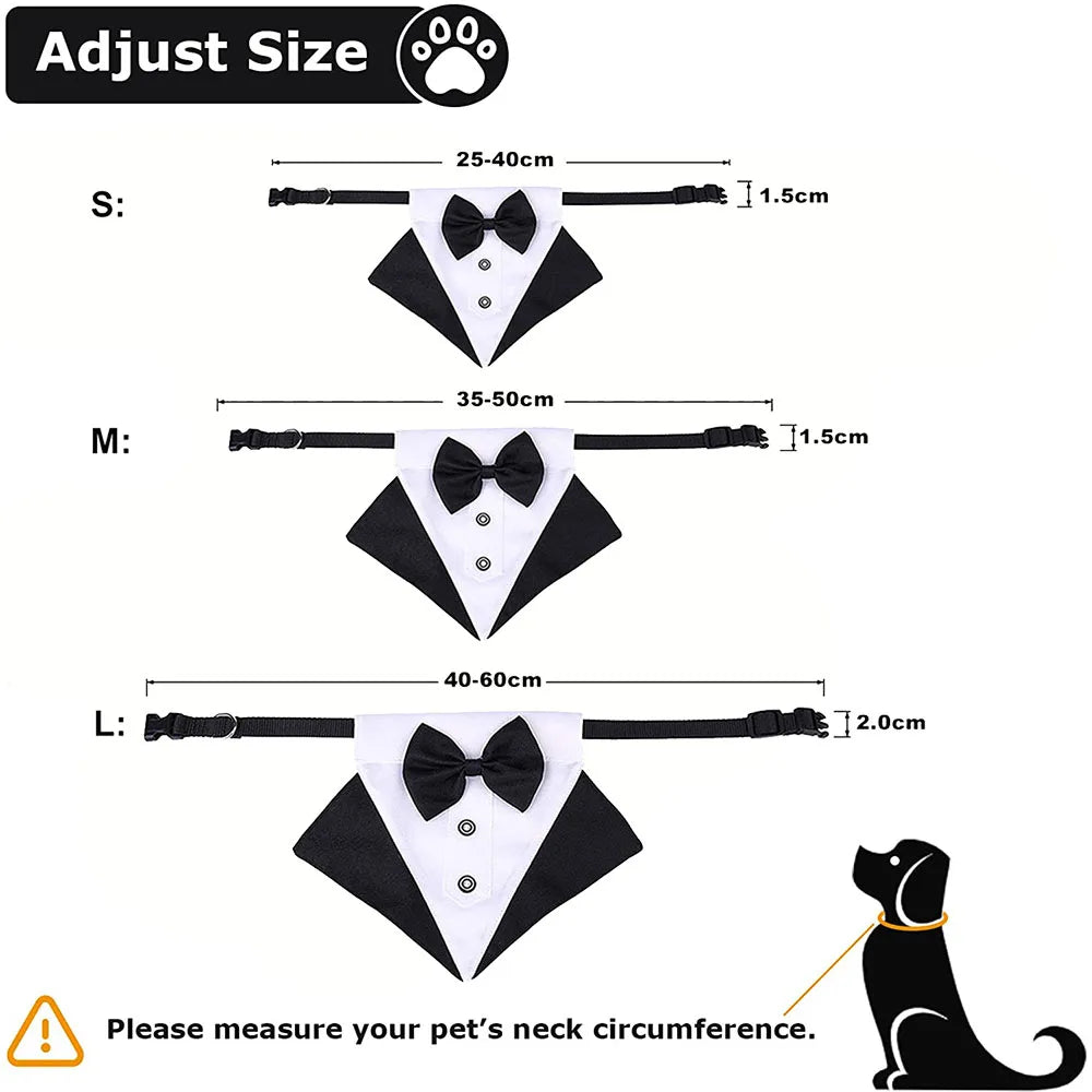 Dogs Tuxedo Bandana Formal Dog Wedding Bandana Collar with Bow Tie Adjustable Pet Scarf Bibs Party Birthday Costume Accessories