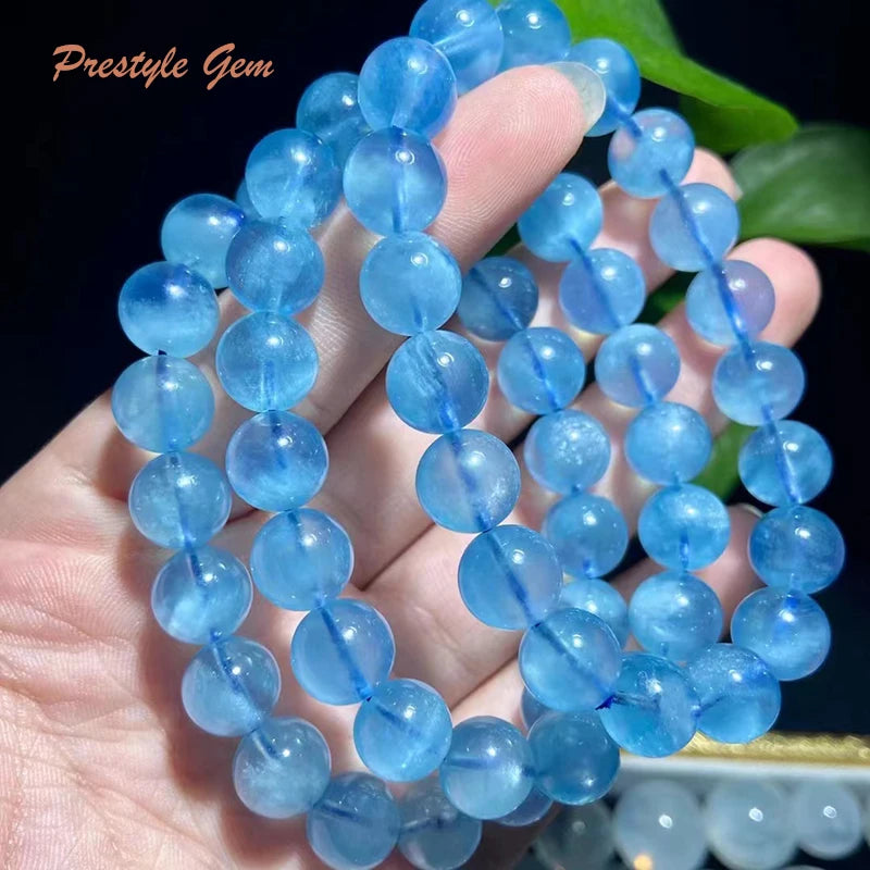 Meihan Natural A+++ Sky Blue Aquamarine smooth round loose beads bracelets gemstone for jewelry making design DIY gift