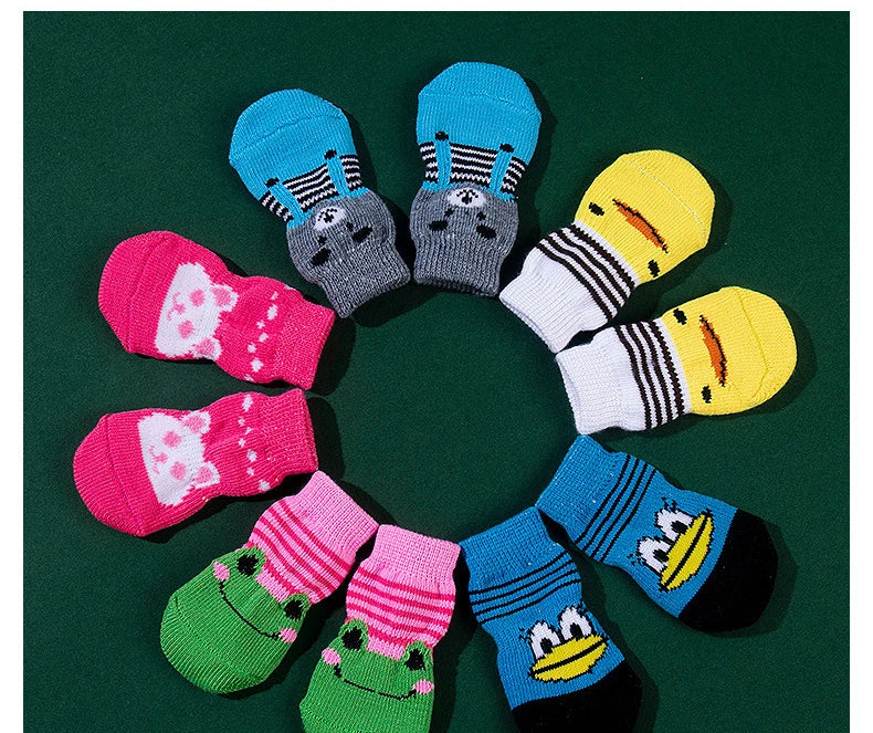 4pcs Winter Pet Dog Socks Small Cat Knit Warm Socks Dog Anti-Slip Socks Chihuahua Thick Paw Protector Booties Pet Accessories