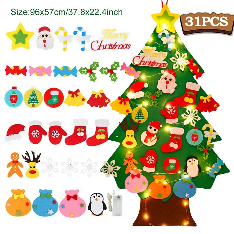 DIY Felt Christmas Tree with Light Christmas Decor for Home 2024 Navidad Christmas Ornaments Xmas Natal Noel Gifts New Year 2025