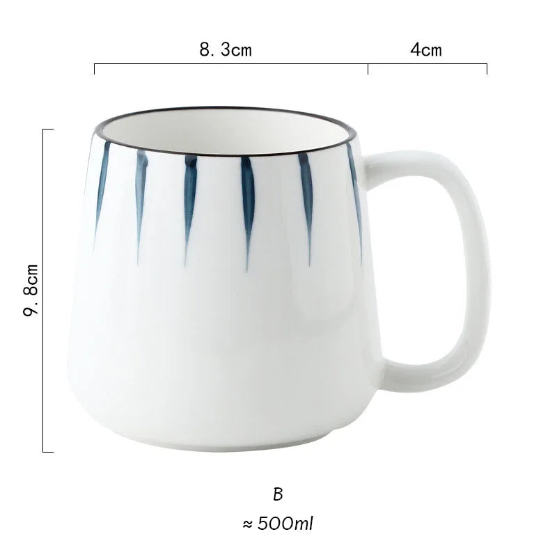 500ml Ceramic Mug With Spoon Japanese Hand Painted Style Breakfast Cups Office Home Teacup Water Cup Drinkware Gifts