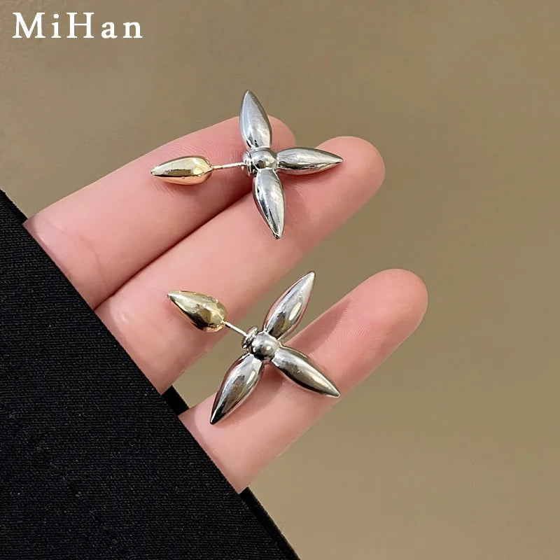 Mihan Trendy Jewelry Metallic Cross Earrings 925 Silver Needle Popular Cool Hot Sale Two Wearing Way Stud Earrings For Women