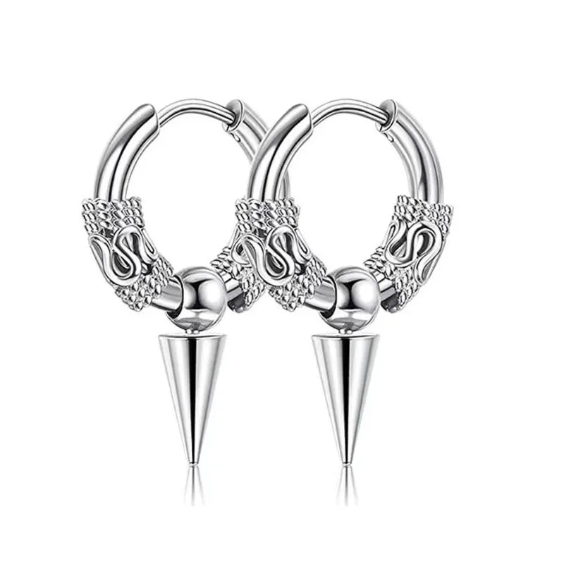 2pcs Punk Stainless Steel Round Circle Totem Hoop Earrings For Men Women, Not Fade Ear Rings Hip Hop Male Ear Piercing Jewelry