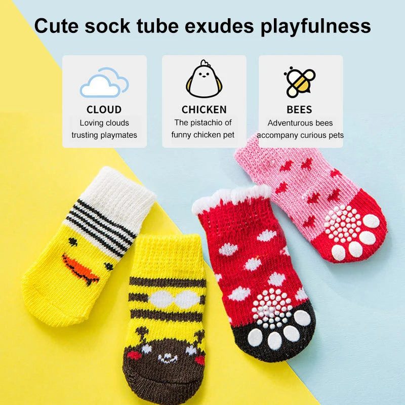 4pcs Pet Socks Dog Socks Breathable Anti-Slip Puppy Shoes Pet Cat Socks Dog Shoes For Small Breeds Spitz York Dogs Chihuahua