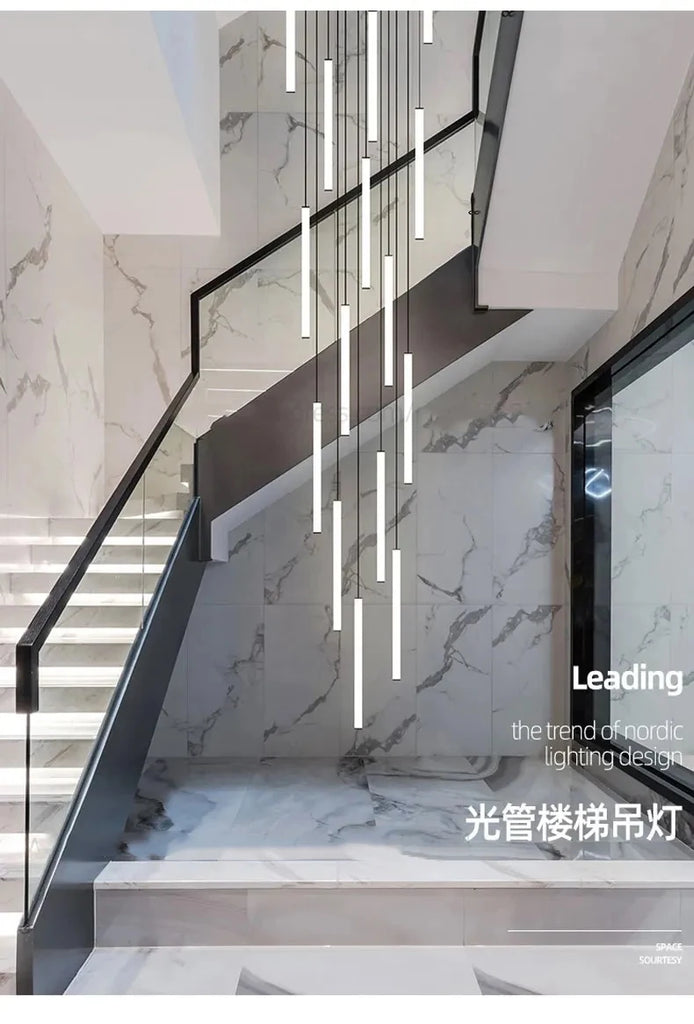 Modern Staircase LED Chandelier Living Room Lamp Designer Home Decoration Hanging Villa Dining Table Rotating Penthouse