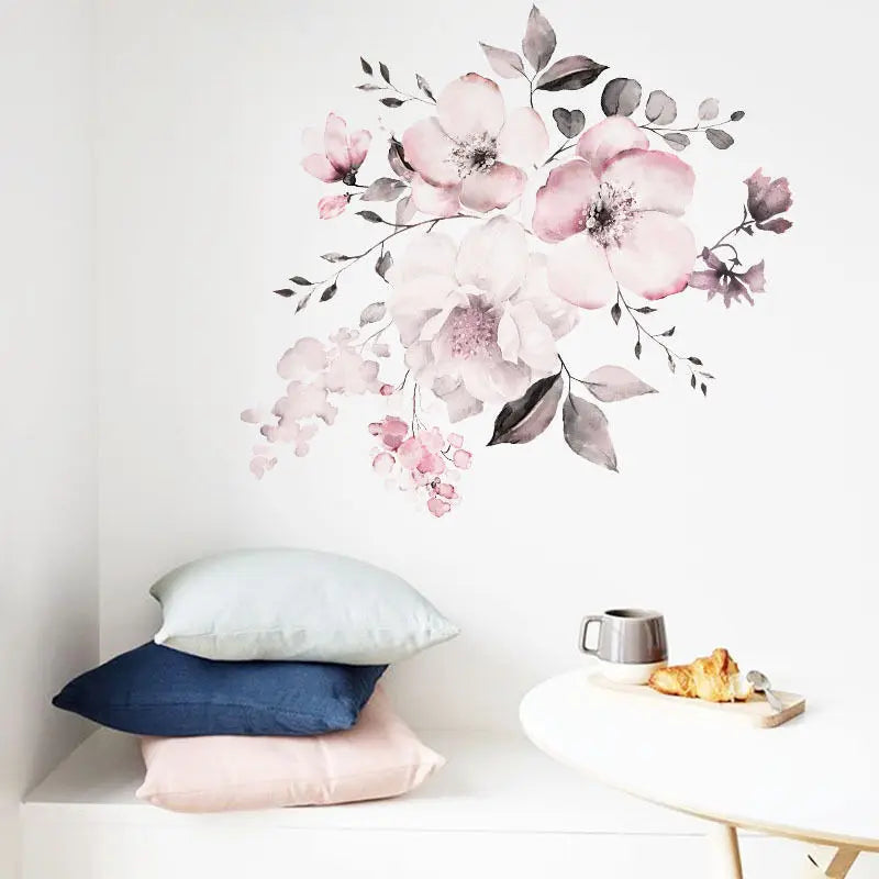 Water Color Blue Butterfly Flower Wall Sticker Living Room Sofa Background Home Decoration Mural Bedroom Wallpaper PVC Stickers