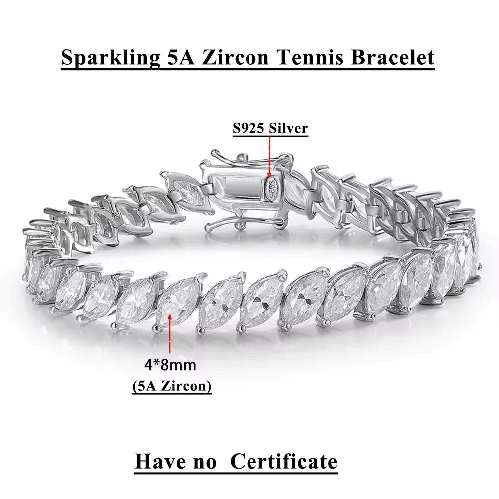 Serenity 4*8mm Marquise D Color Real Moissanite Tennis Bracelet For Women 925 Silver Lab Diamond Men Bracelet Plated 18K Jewelry